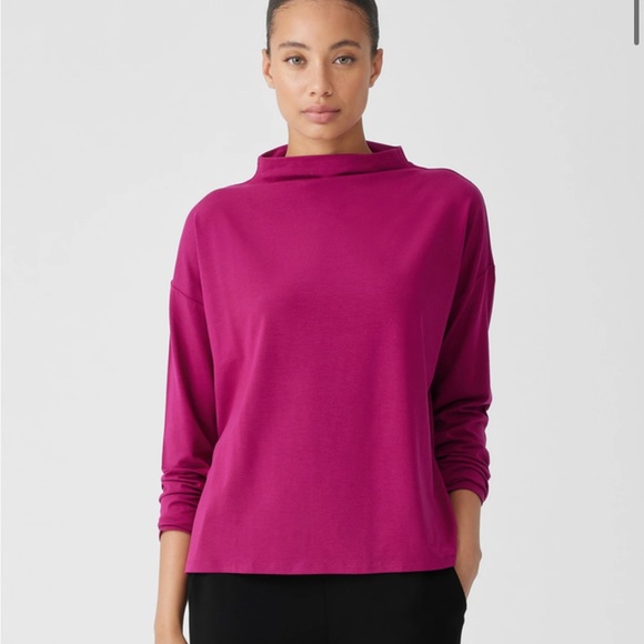 Eileen Fisher Purple Cowl Neck Shirt Long Sleeve Blouse Large - Picture 1 of 5